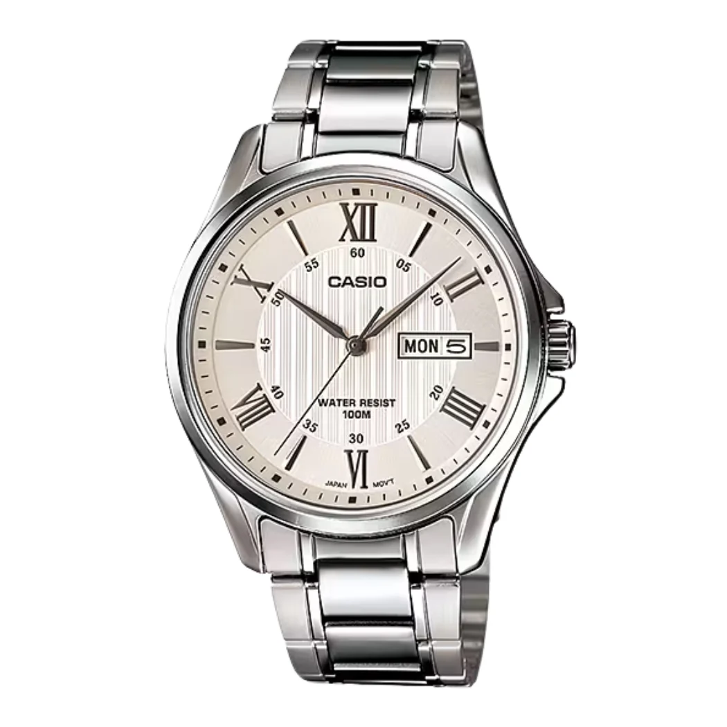 Casio Silver Stainless Steel Silver Dial Quartz Watch for Gents - MTP-1384D-7AVDF