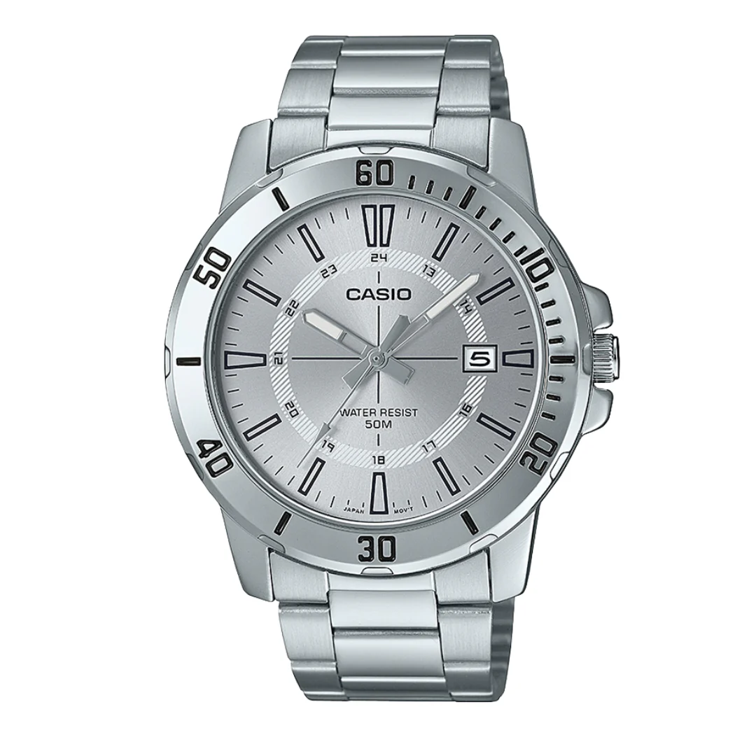 Casio Silver Stainless Steel Silver Dial Quartz Watch for Gents - MTP-VD01D-7CVUDF