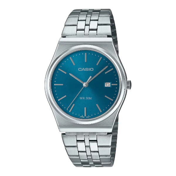 Casio Silver Stainless Steel Tiffany Blue Dial Quartz Watch for Gents - MTP-B145D-2A2VDF