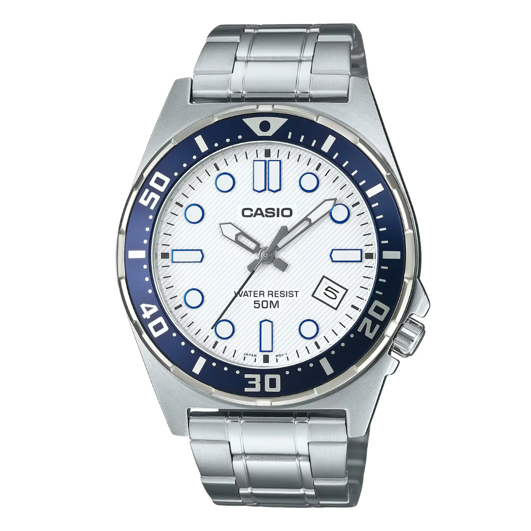 Casio Silver Stainless Steel White Dial Quartz Watch for Gents - CASIO CASIO MTD-135D-7AVDF