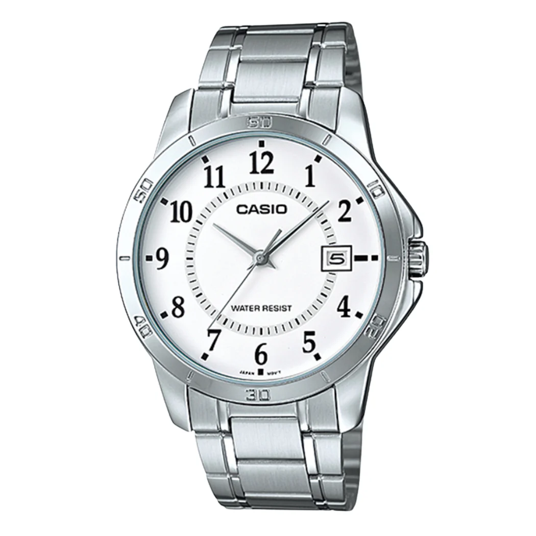 Casio Silver Stainless Steel White Dial Quartz Watch for Gents - CASIO MTP-V004D-7BUDF