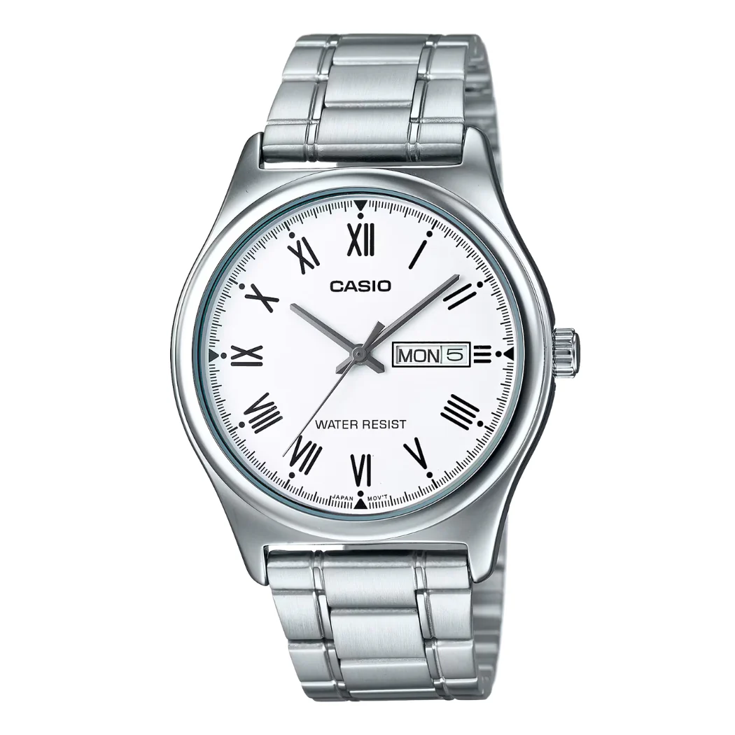 Casio Silver Stainless Steel White Dial Quartz Watch for Gents - CASIO MTP-V006D-7BUDF