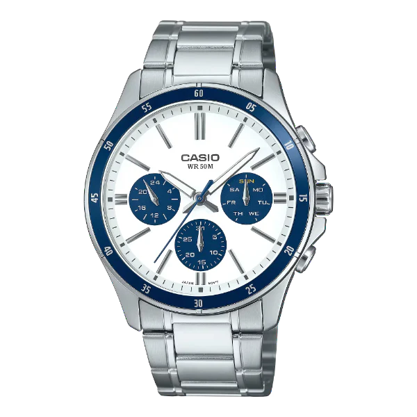 Casio Silver Stainless Steel White Dial Quartz Watch for Gents - MTP-1374D-7A2VDF