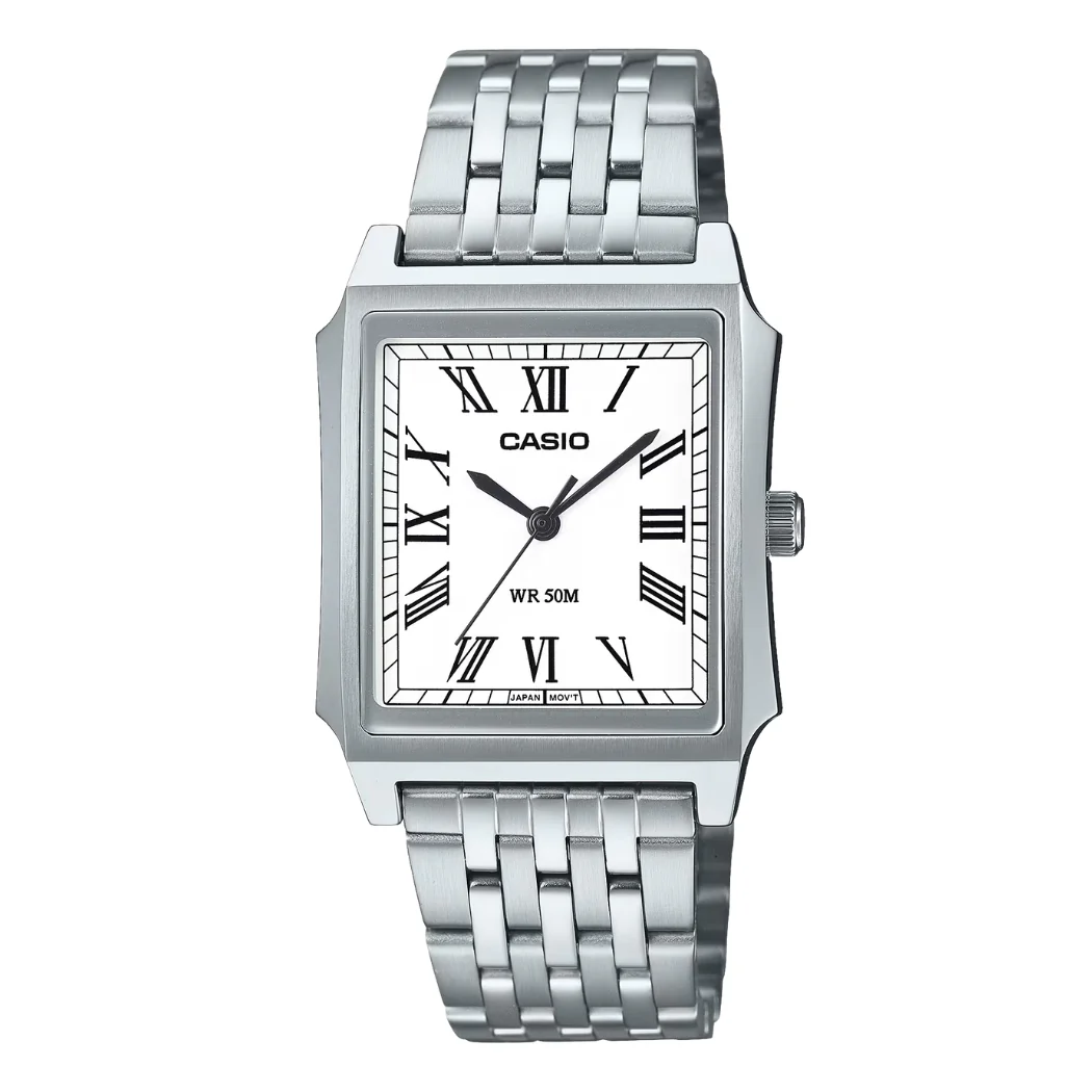 Casio Silver Stainless Steel White Dial Quartz Watch for Gents - MTP-B190D-7BVDF