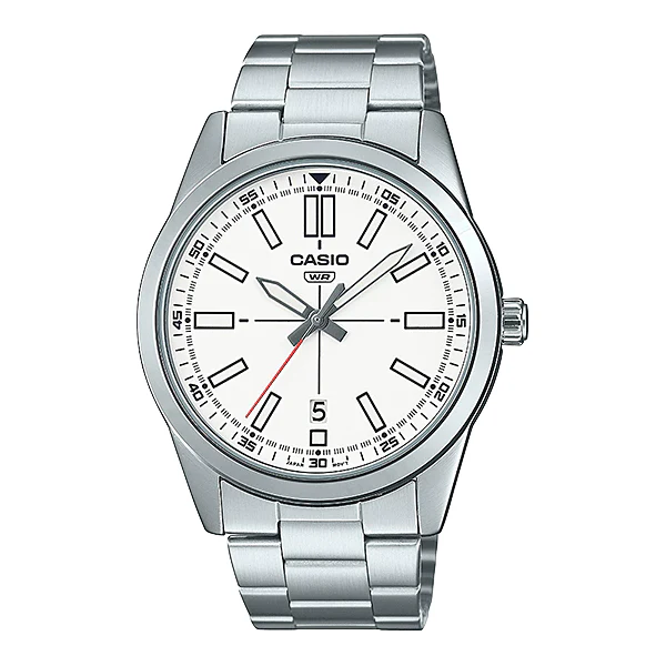 Casio Silver Stainless Steel White Dial Quartz Watch for Gents - MTP-VD02D-7EUDF