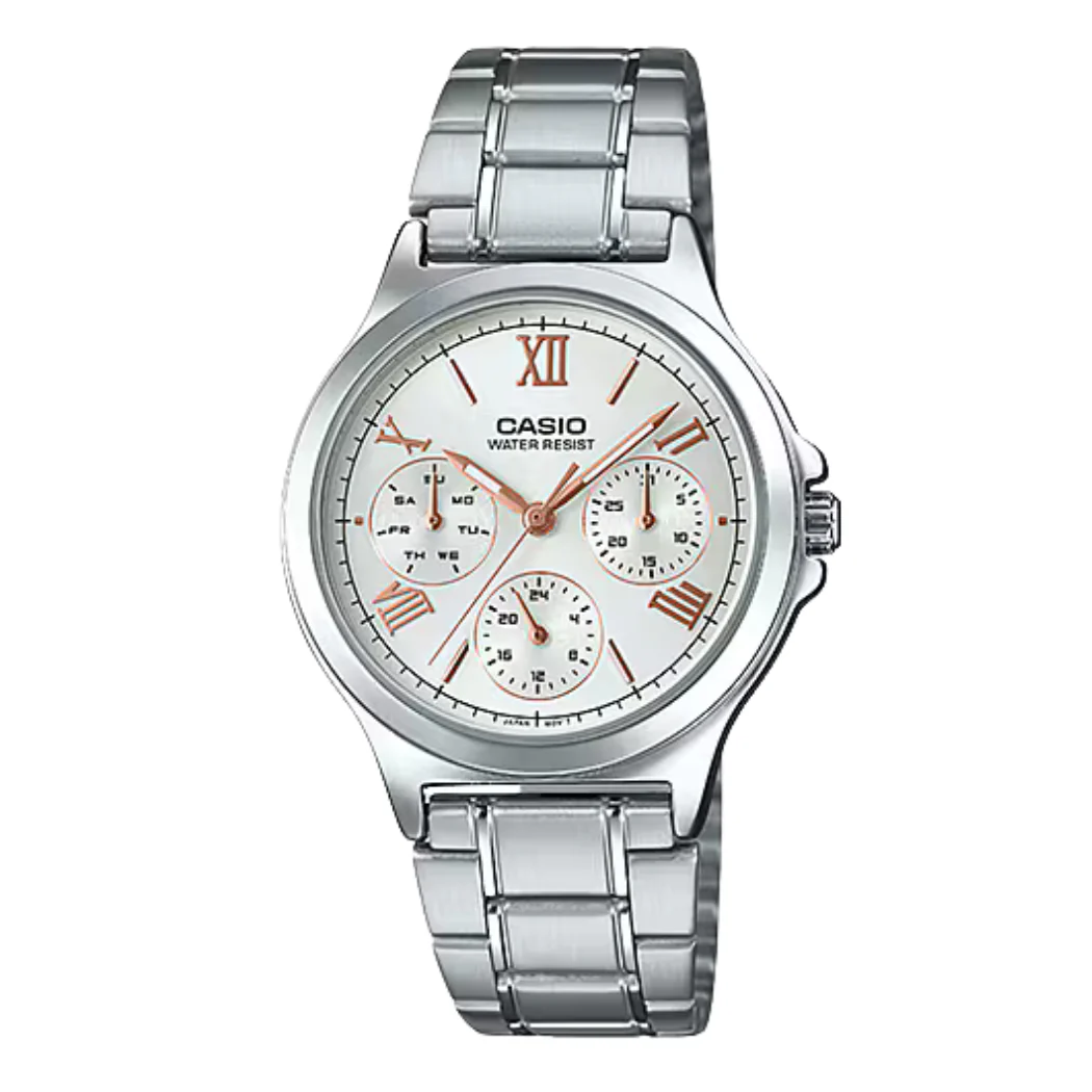 Casio Silver Stainless Steel White Dial Quartz Watch for Ladies - CASIO LTP-V300D-7A2UDF