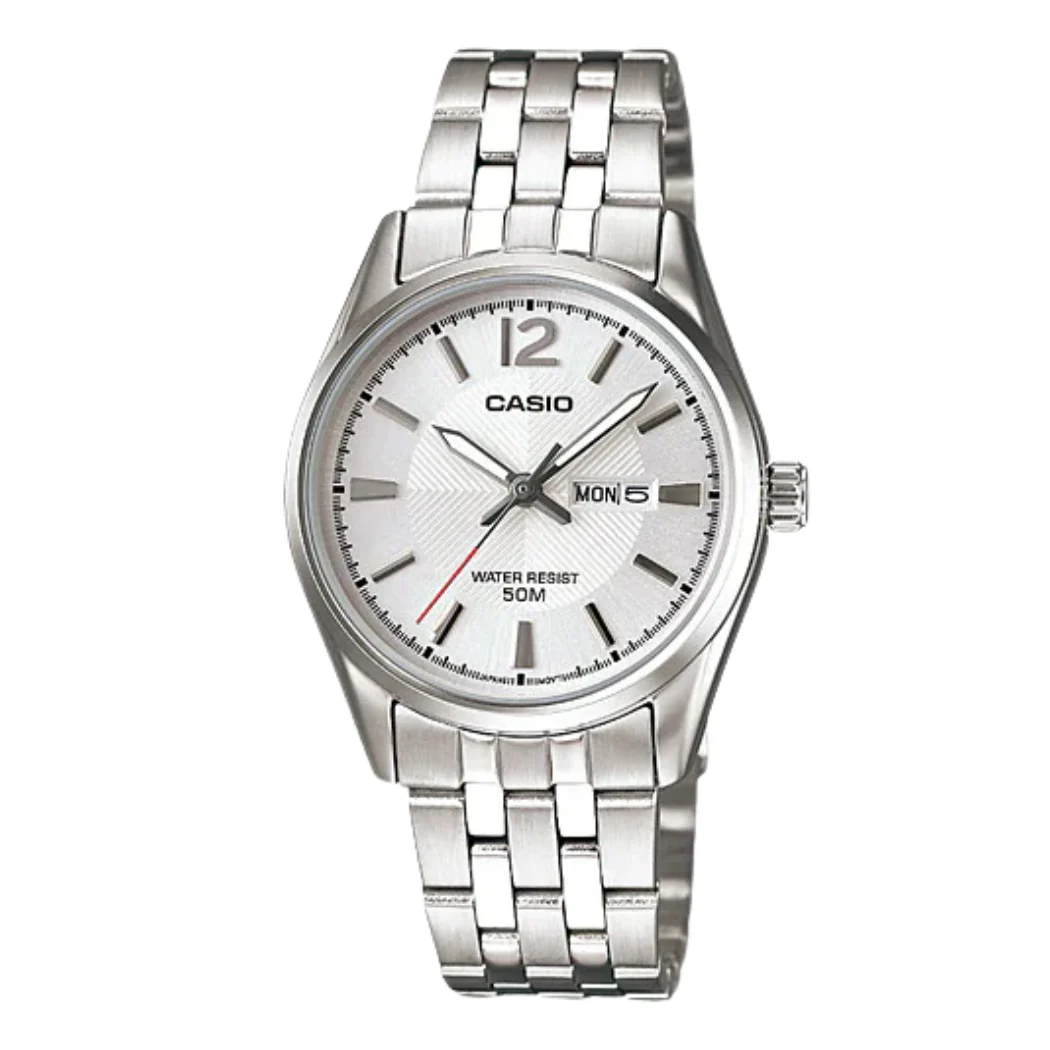 Casio Silver Stainless Steel White Dial Quartz Watch for Ladies - LTP-1335D-7AVDF