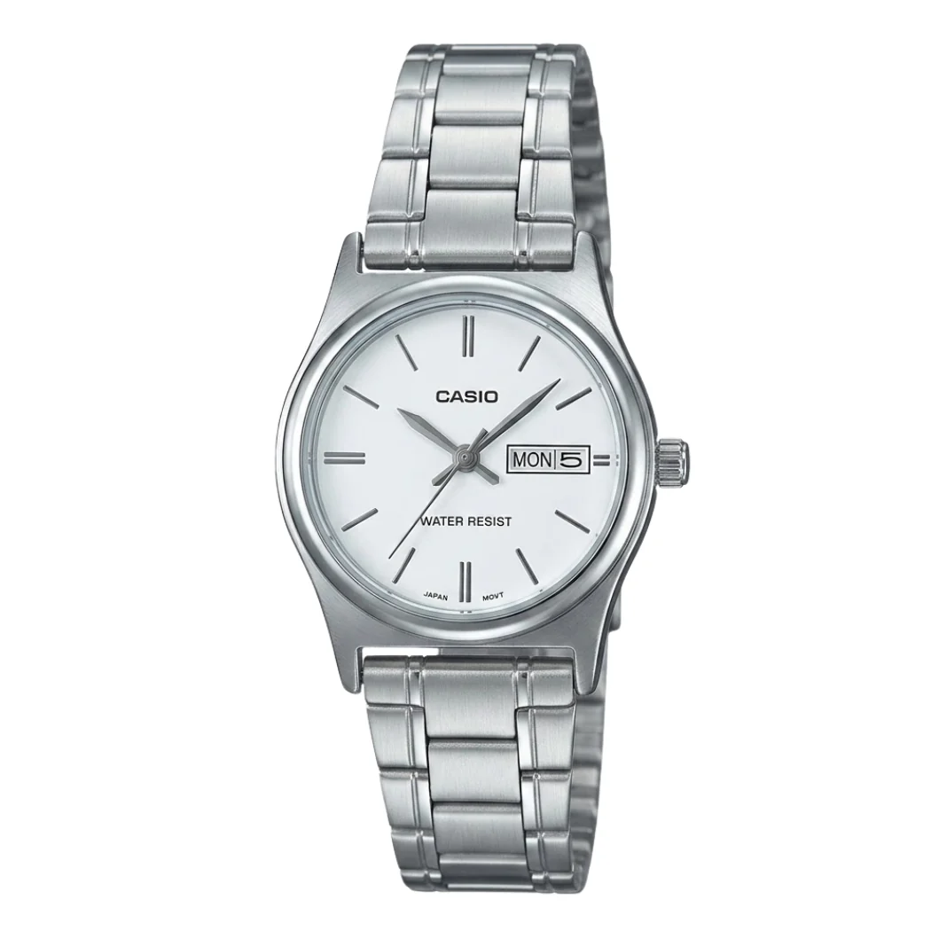 Casio Silver Stainless Steel White Dial Quartz Watch for Ladies - LTP-V006D-7B2UDF