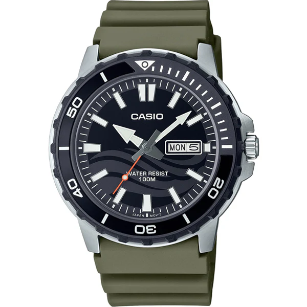 Casio Standard Green Silicone Strap Strap Black Dial Quartz Watch for Gents - MTD-125-3AVDF