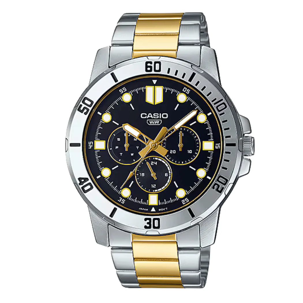 Casio Two-tone Stainless Steel Black Dial Quartz Watch for Gents - MTP-VD300SG-1EUDF