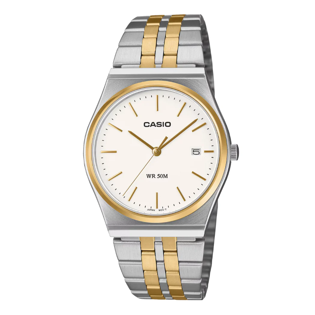 Casio Two tone Stainless Steel Cream Dial Quartz Watch for Gents - CASIO MTP-B145SG-7AVDF