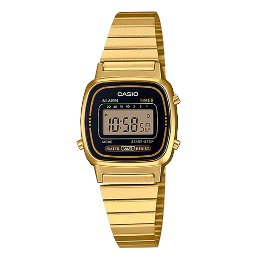 Casio Vintage Gold Stainless Steel Black Dial Quartz Watch for Ladies - CASIO LA-670WGA-1DF