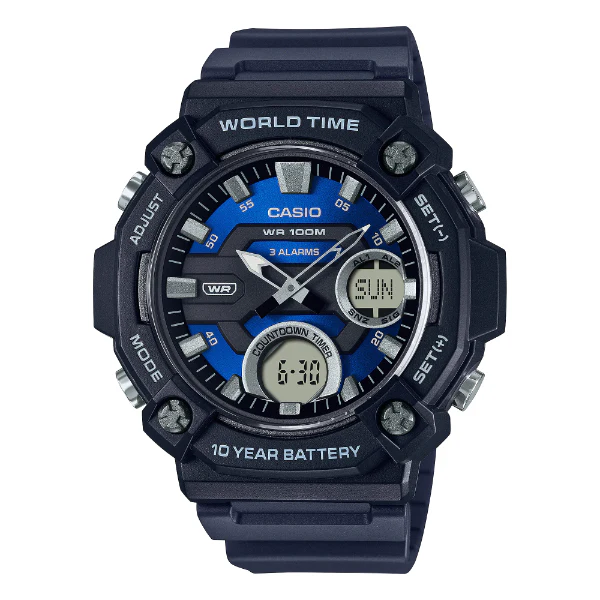 Casio Youth Black Silicone Strap Blue Dial Quartz Watch for Gents - CASIO AEQ-120W-2AVDF