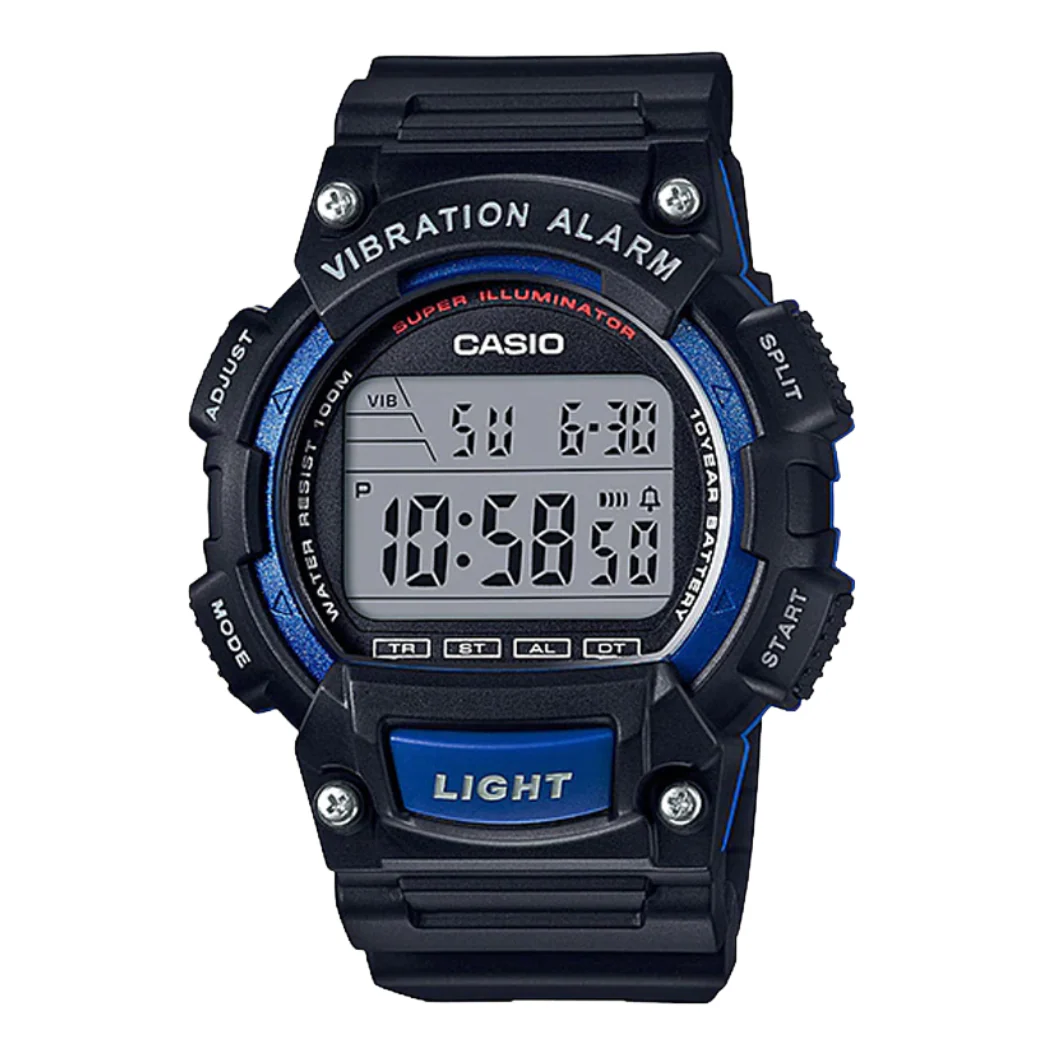 Casio Youth Black Silicone Strap Strap Digital Blue Dial Quartz Watch for Gents - W-736H-2AVDF