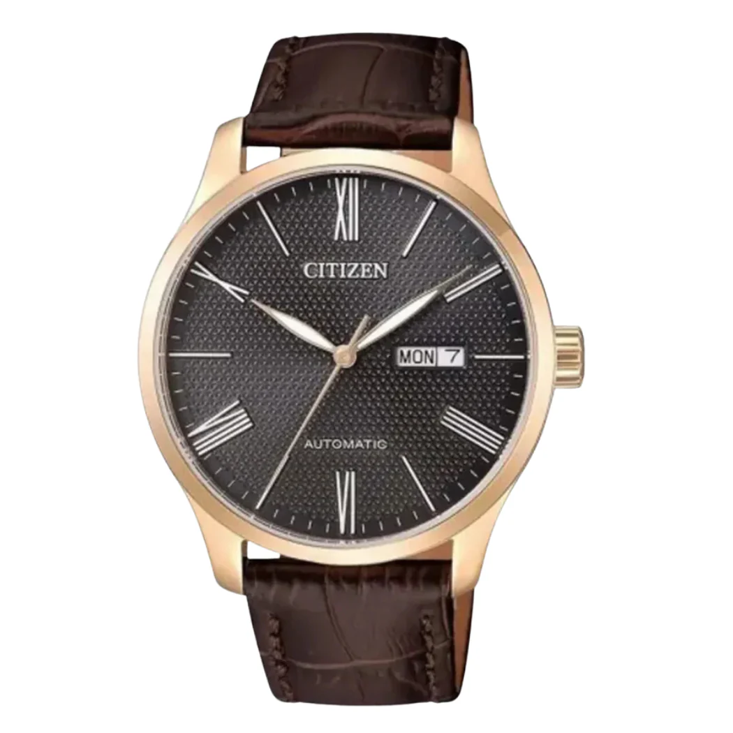 Citizen Brown Leather Black Dial Automatic Watch for Gents - NH8353-00H