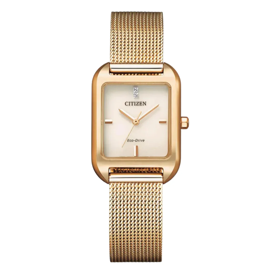 Citizen Eco-Drive Gold Mesh Bracelet Gold Dial Quartz Watch for Ladies - EM0493-85P