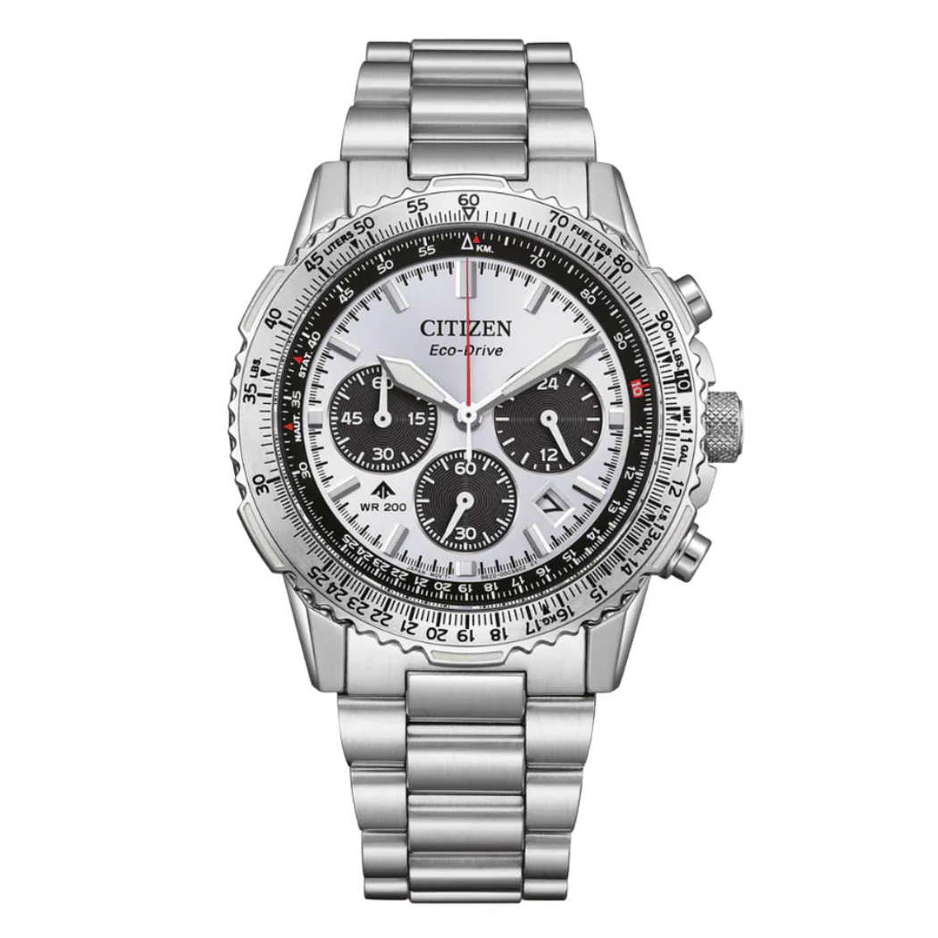 Citizen Eco-Drive Silver Stainless Steel White Dial Chronograph Quartz Watch for Gents - CA4660-61A