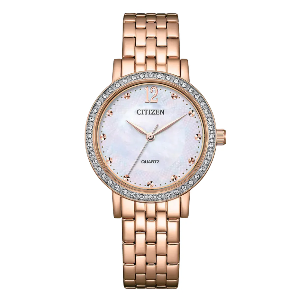 Citizen Gold Stainless Steel White Dial Quartz Watch for Ladies - EL3108-53D