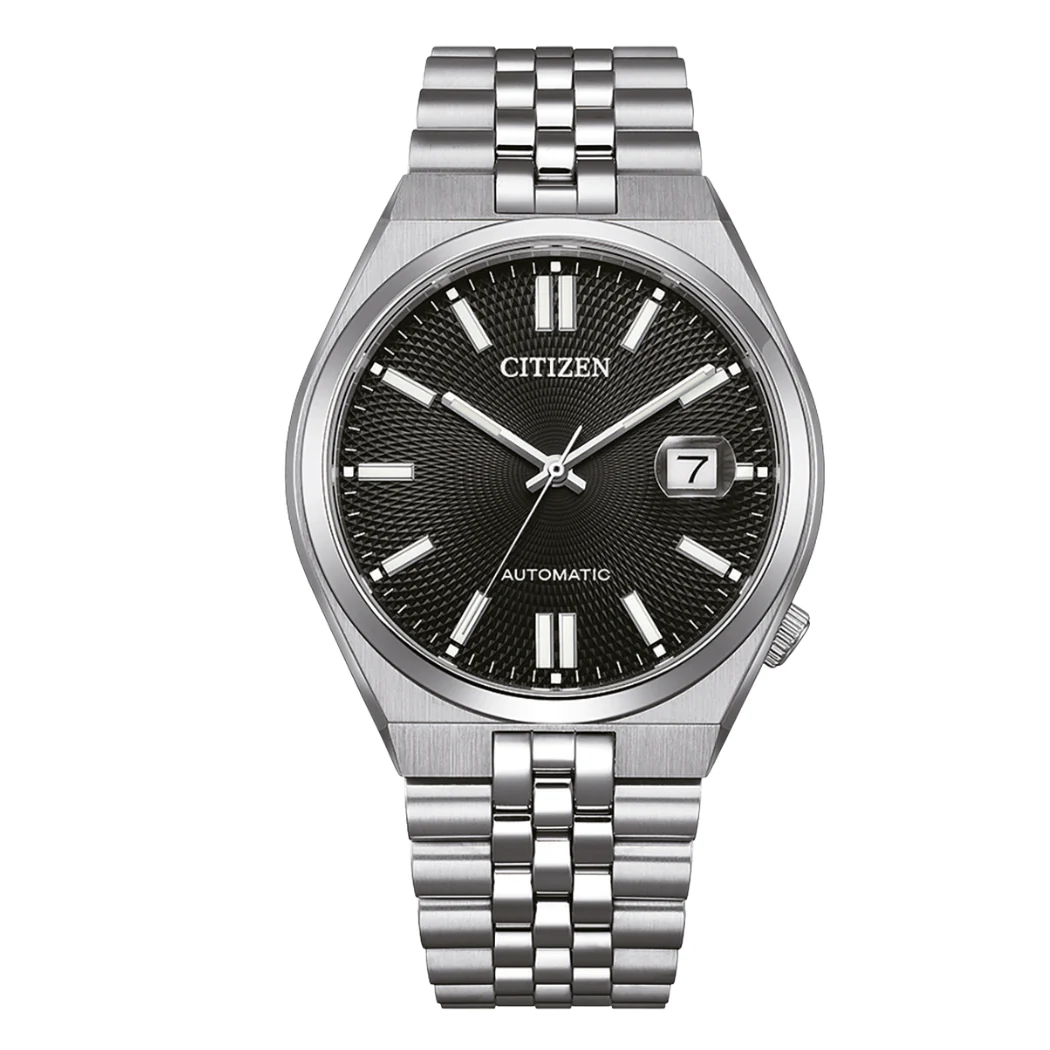 Citizen Silver Stainless Steel Black Dial Automatic Watch for Gents - Citizen NK0020-55E