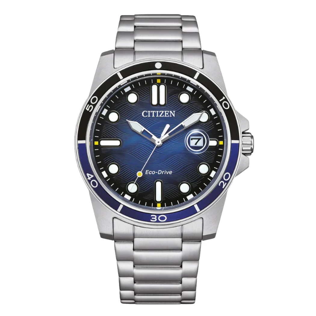 Citizen Silver Stainless Steel Bracelet Blue Analog Solar Watch for Men – AW1810-85L
