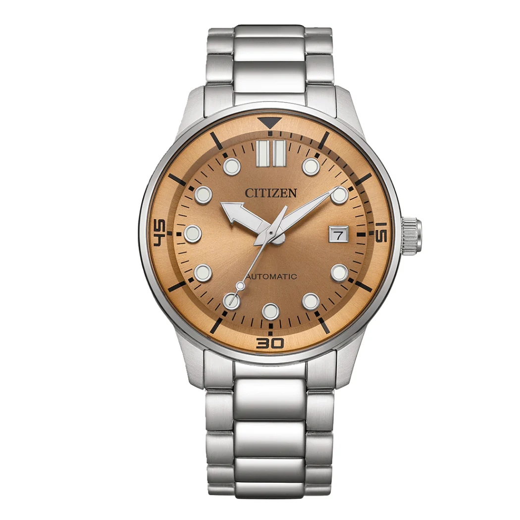 Citizen Silver Stainless Steel Light Gold Dial Automatic Watch for Gents - Citizen NJ0191-83X