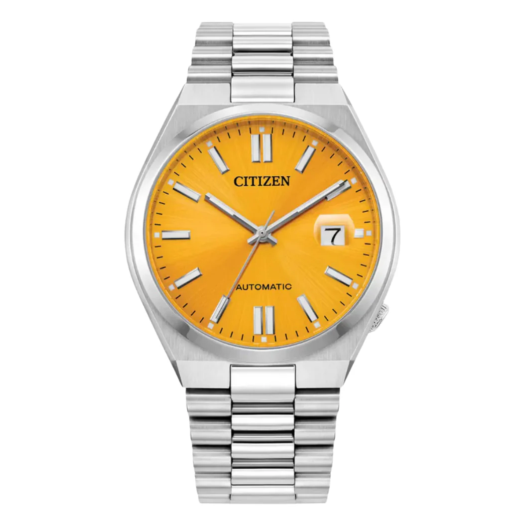 Citizen Silver Stainless Steel Yellow Dial Automatic Watch for Gents - NJ0150-56Z