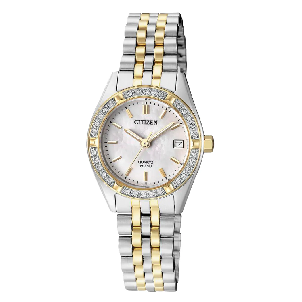 Citizen Two-tone Stainless Steel White Dial Quartz Watch for Ladies - EU6064-54D