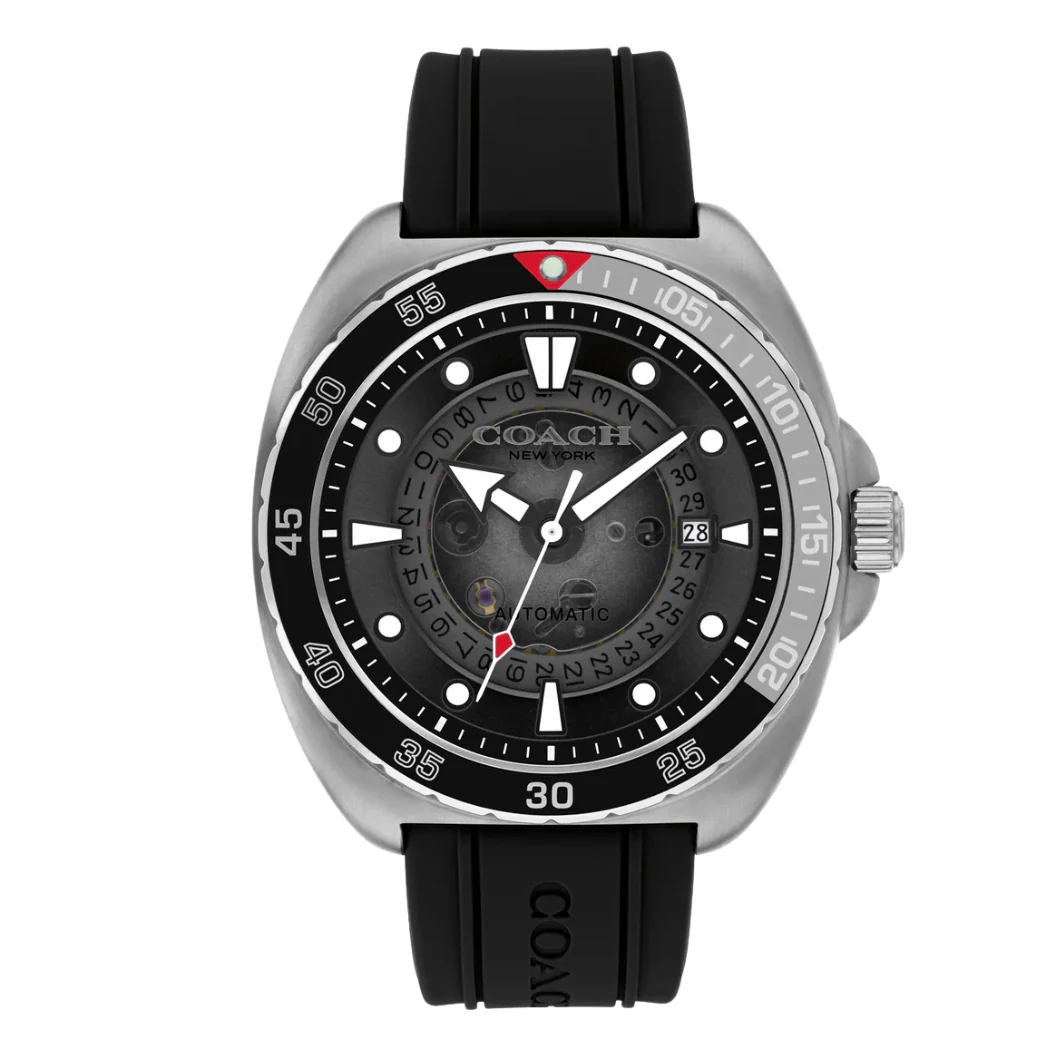 Coach Black Silicone Strap Black Dial Automatic Watch for Gents - 14602715