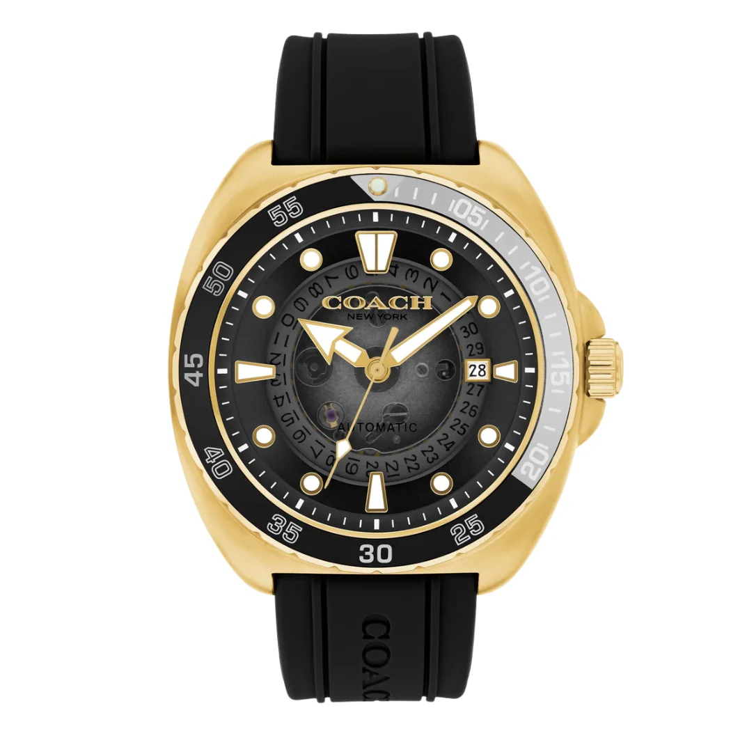 Coach Black Silicone Strap Black Dial Automatic Watch for Gents - 14602718