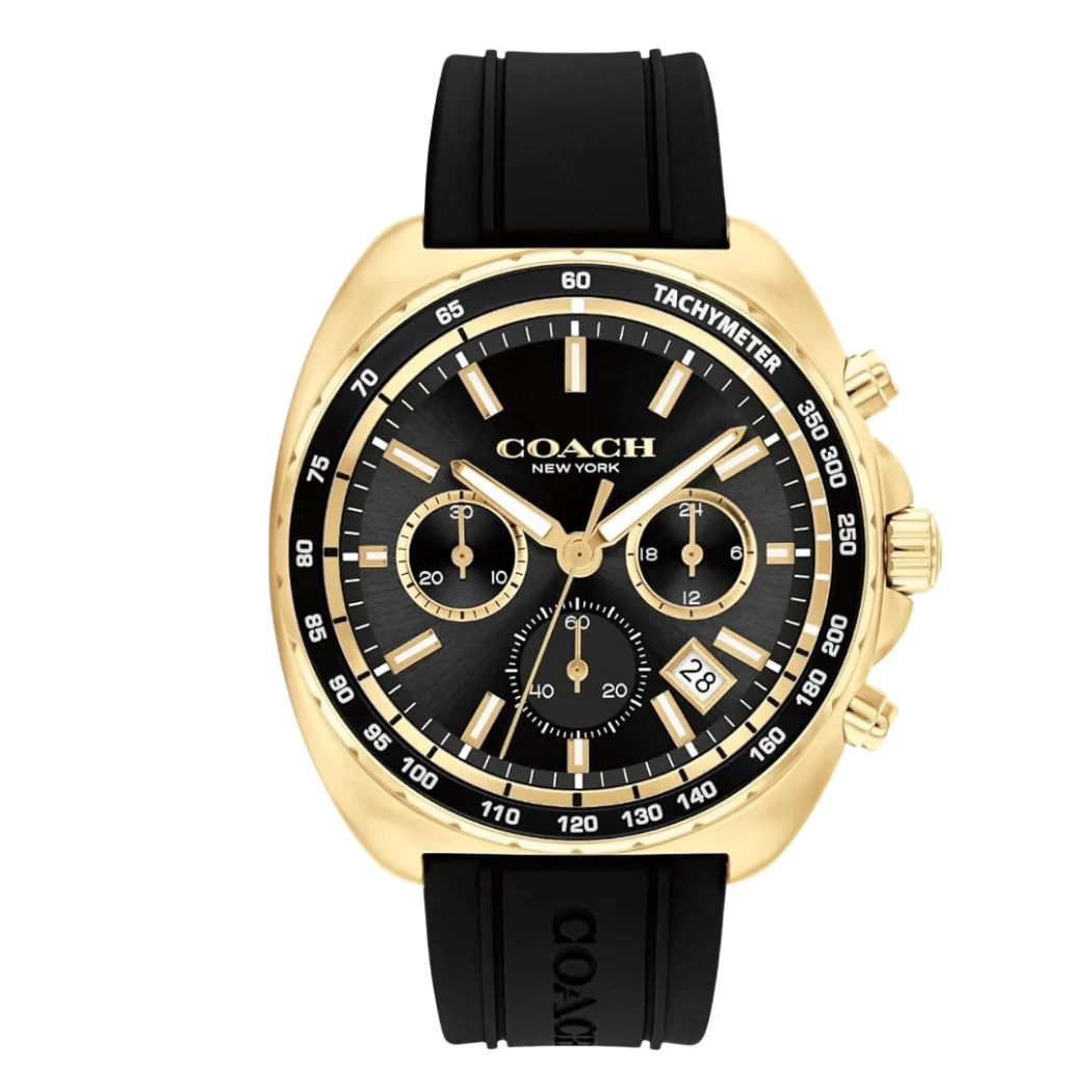 Coach Black Silicone Strap Black Dial Chronograph Quartz Watch for Gents - 14602708