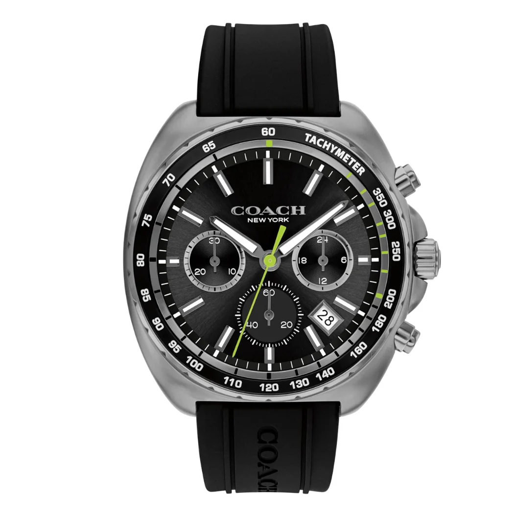 Coach Black Silicone Strap Black Dial Chronograph Quartz Watch for Gents - 14602709