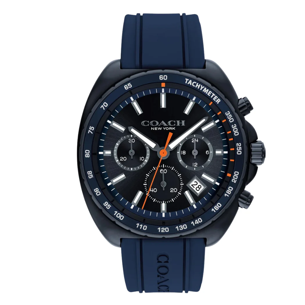 Coach Blue Silicone Strap Black Dial Chronograph Quartz Watch for Gents - 14602706