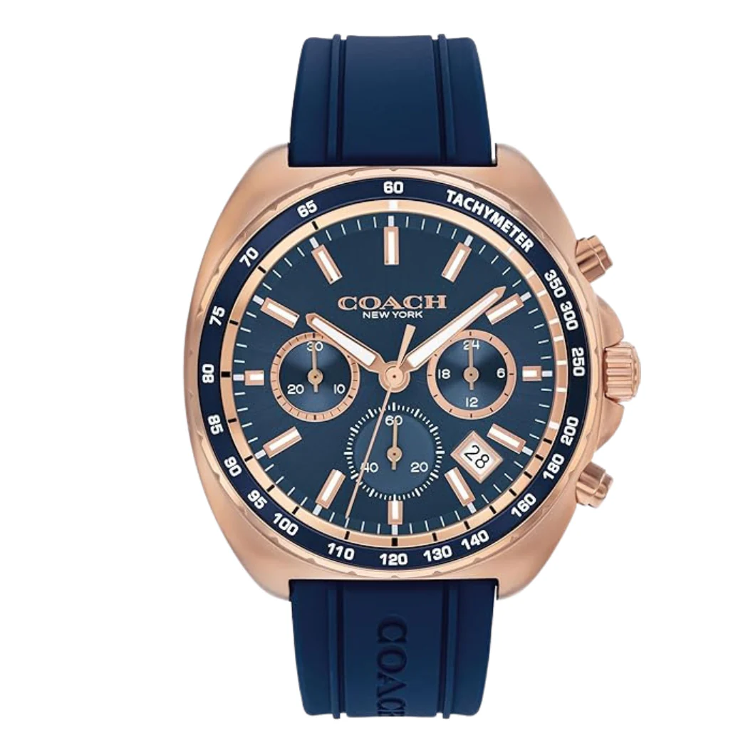 Coach Blue Silicone Strap Blue Dial Chronograph Quartz Watch for Gents - 14602730