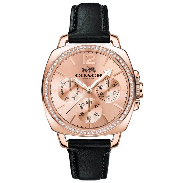 Coach Boyfriend Black Leather Strap Rose Gold Dial Quartz Watch for Ladies - 14502125 - Image 2