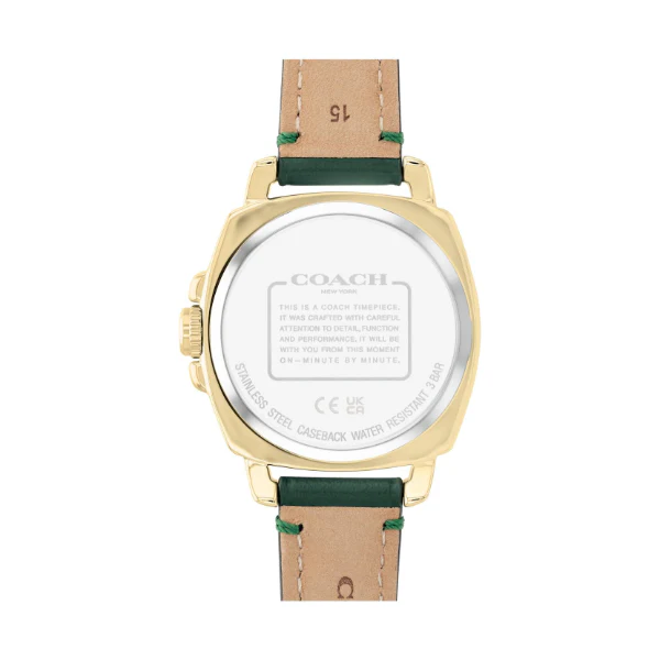 Coach Boyfriend Green Leather Strap Gold Dial Quartz Watch for Ladies - 14503982 - Image 3