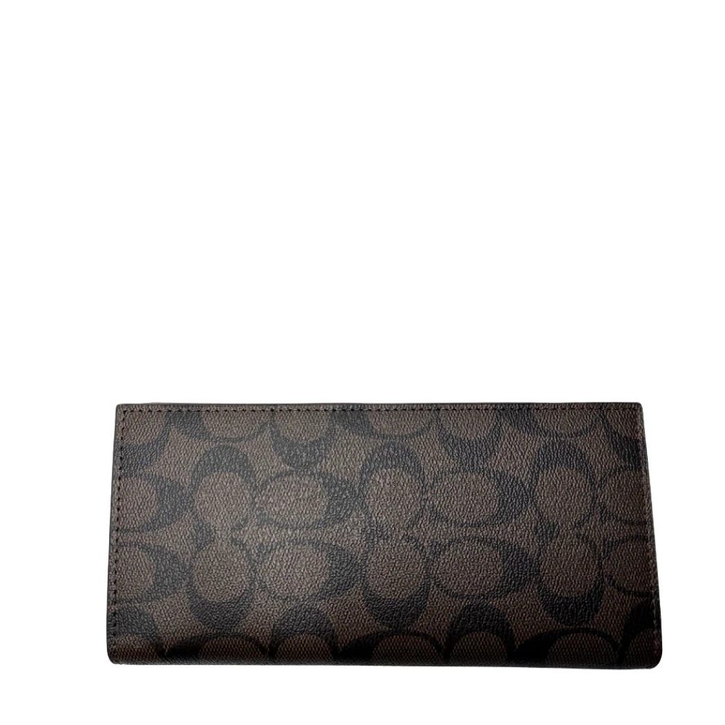 Coach Breast Pocket Wallet in Signature Coated Canvas Dark Brown - F75013