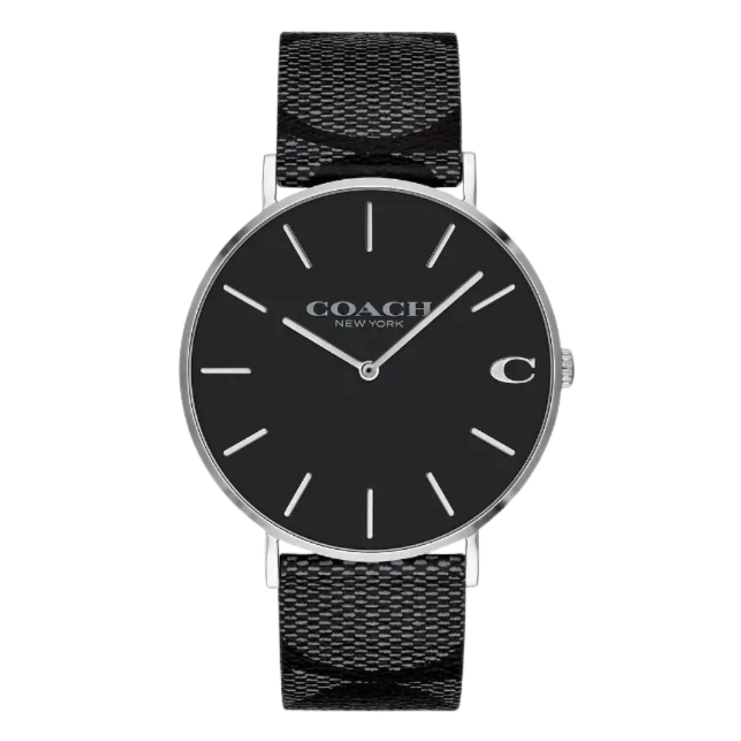 Coach Charles Black Leather Strap Black Dial Quartz Watch for Gents - 14602157
