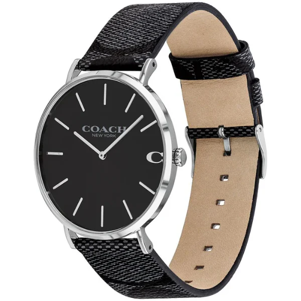 Coach Charles Black Leather Strap Black Dial Quartz Watch for Gents - 14602157 - Image 2