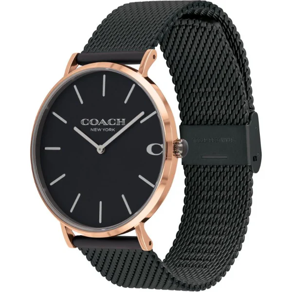 Coach Charles Black Mesh Bracelet Black Dial Quartz Watch for Gents - 14602470 - Image 2