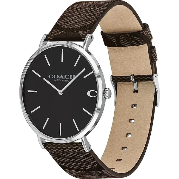 Coach Charles Brown Leather Strap Black Dial Quartz Watch for Gents - 14602156 - Image 2