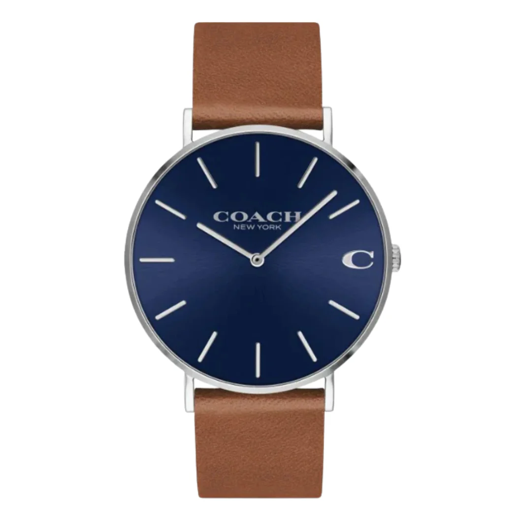 Coach Charles Brown Leather Strap Blue Dial Quartz Watch for Gents - 14602151
