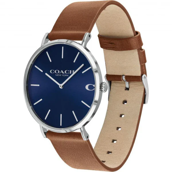 Coach Charles Brown Leather Strap Blue Dial Quartz Watch for Gents - 14602151 - Image 2