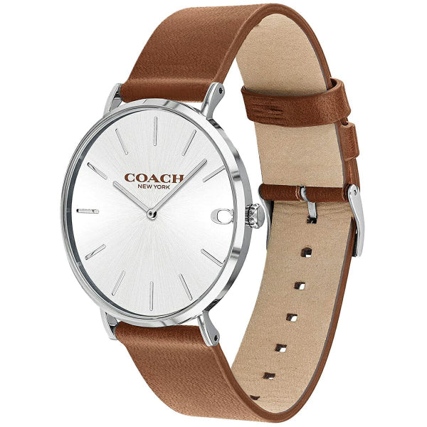 Coach Charles Brown Leather Strap Silver Dial Quartz Watch for Gents - 14602152 - Image 2