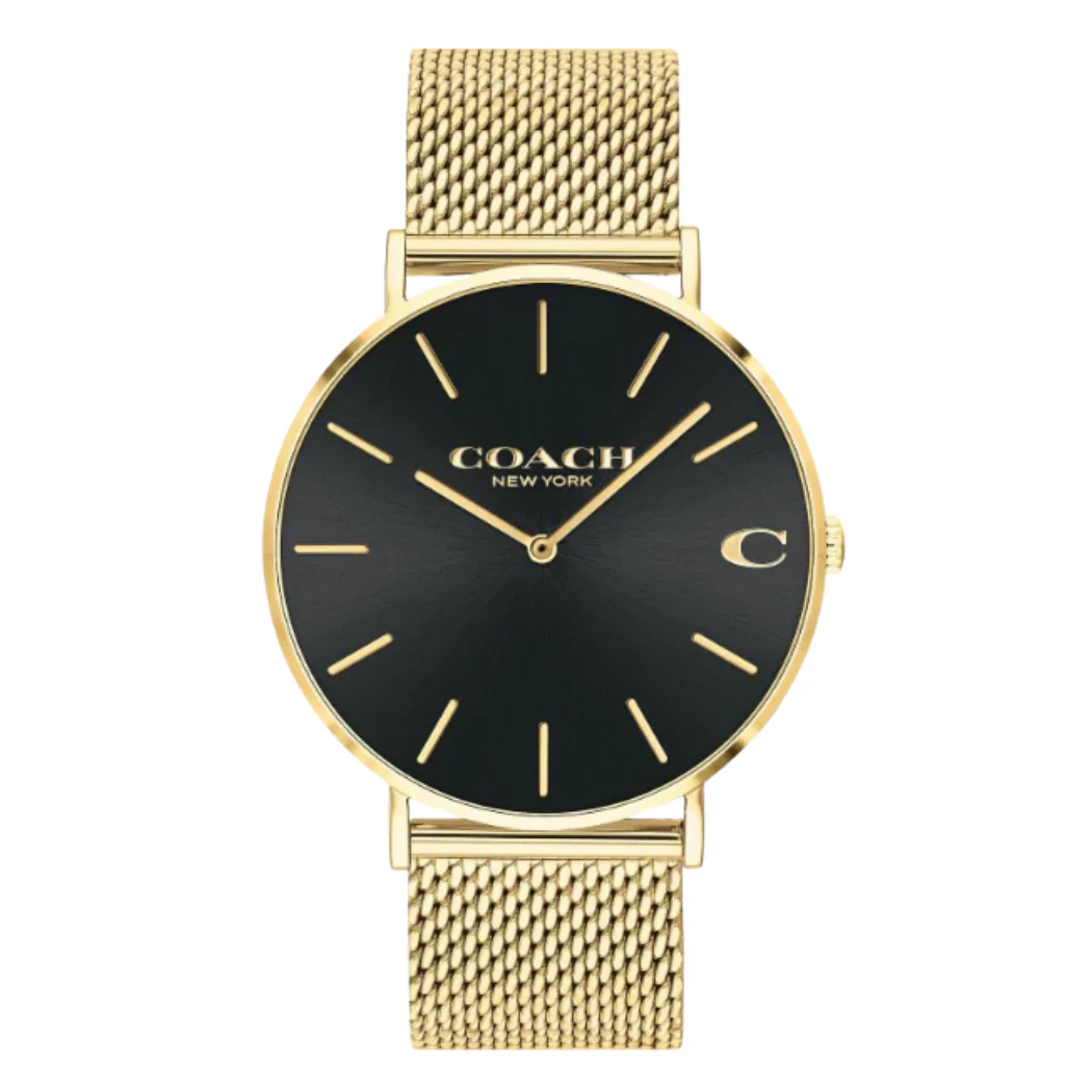 Coach Charles Gold Mesh Bracelet Black Dial Quartz Watch for Gents - 14602440