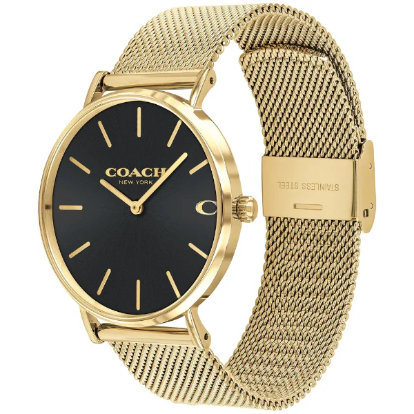 Coach Charles Gold Mesh Bracelet Black Dial Quartz Watch for Gents - 14602440 - Image 2