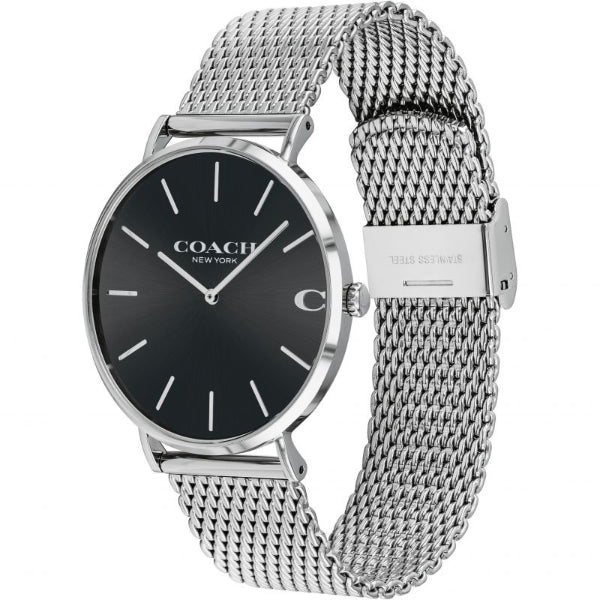 Coach Charles Silver Mesh Bracelet Black Dial Quartz Watch for Gents - 14602144 - Image 2