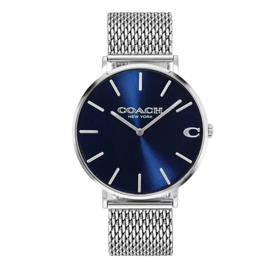 Coach Charles Silver Mesh Bracelet Blue Dial Quartz Watch for Gents - 14602437