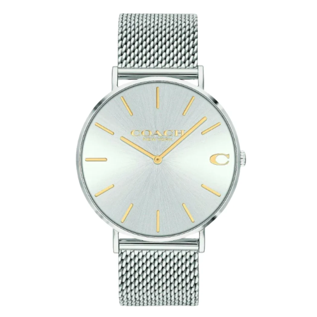 Coach Charles Silver Mesh Bracelet Silver Dial Quartz Watch for Gents - 14602439