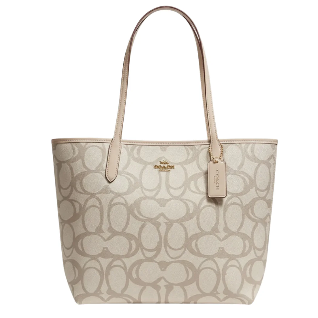 Coach City Tote Sketch Bag Light Apricot Signature Canvas & Leather Trim - CBH89