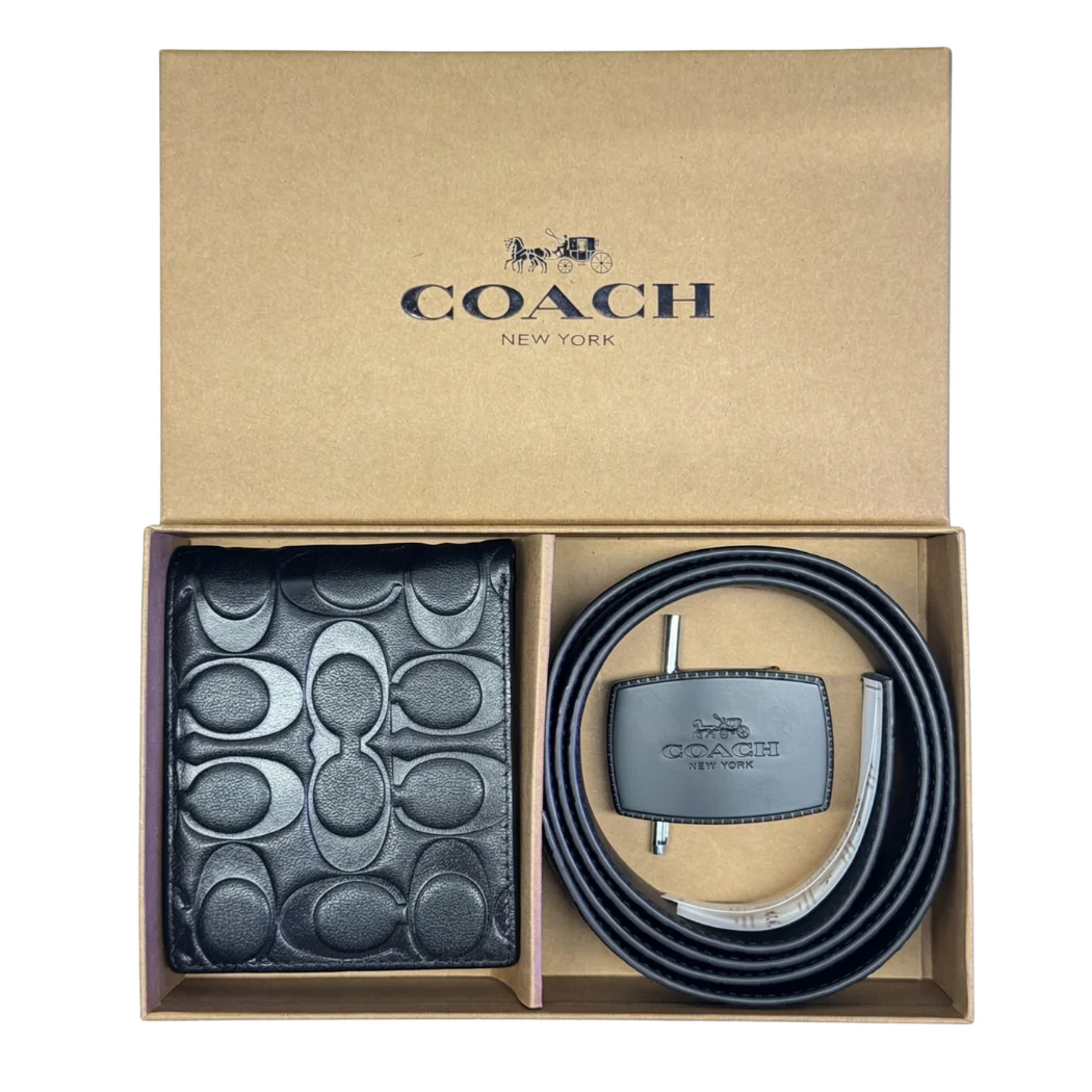 Coach Compact 3-in-1 Bifold Set in Engraved Leather Black β F74064